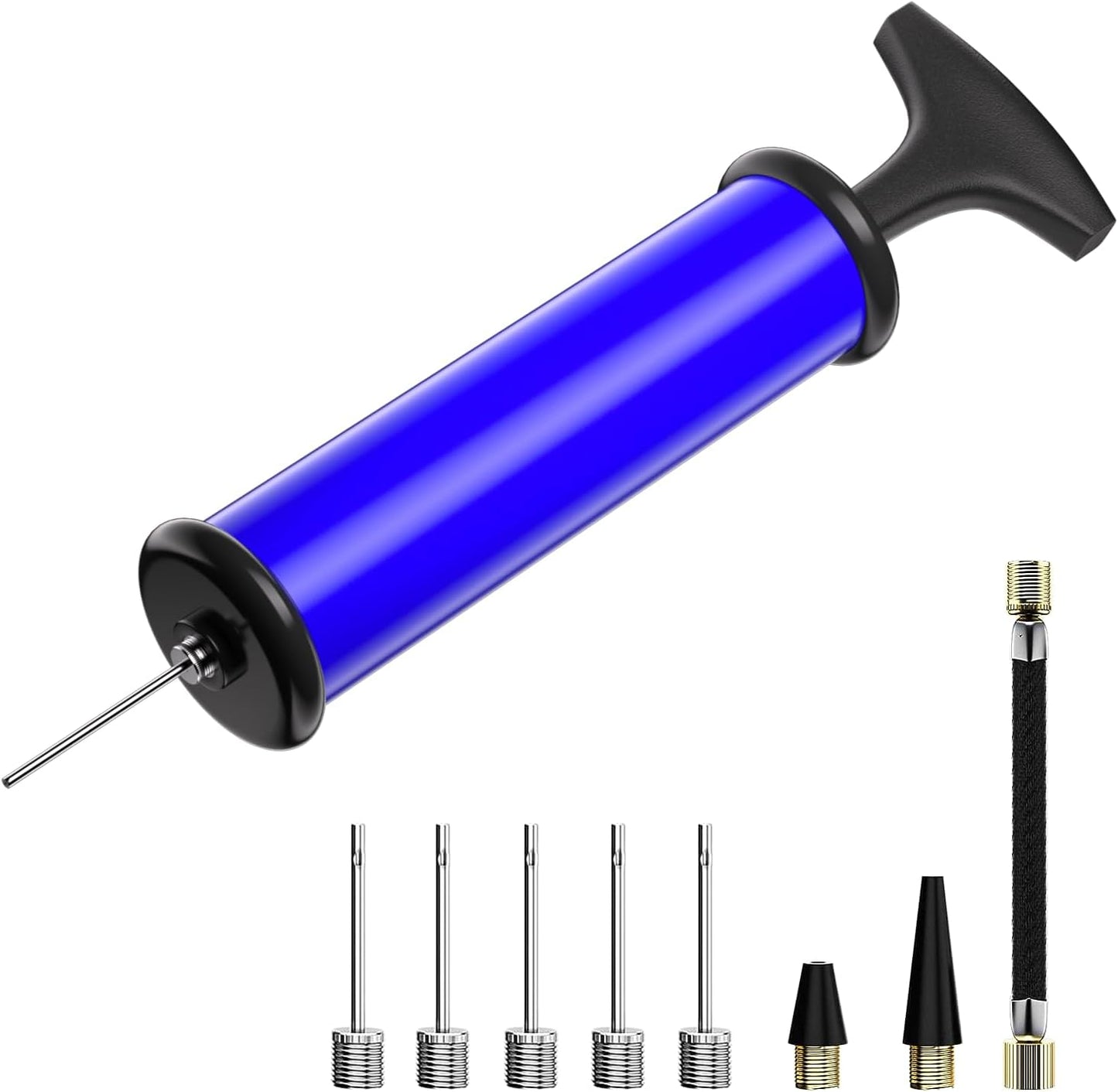 Ball Pump,Sports Ball Pump with 5 Needles, Nozzle,Extension Hose,Carry Bag,Push & Pull Inflator System,Perfect for Volleyball,Basketball,Football,Soccer,Swim Inflatables,Water Polo -Blue