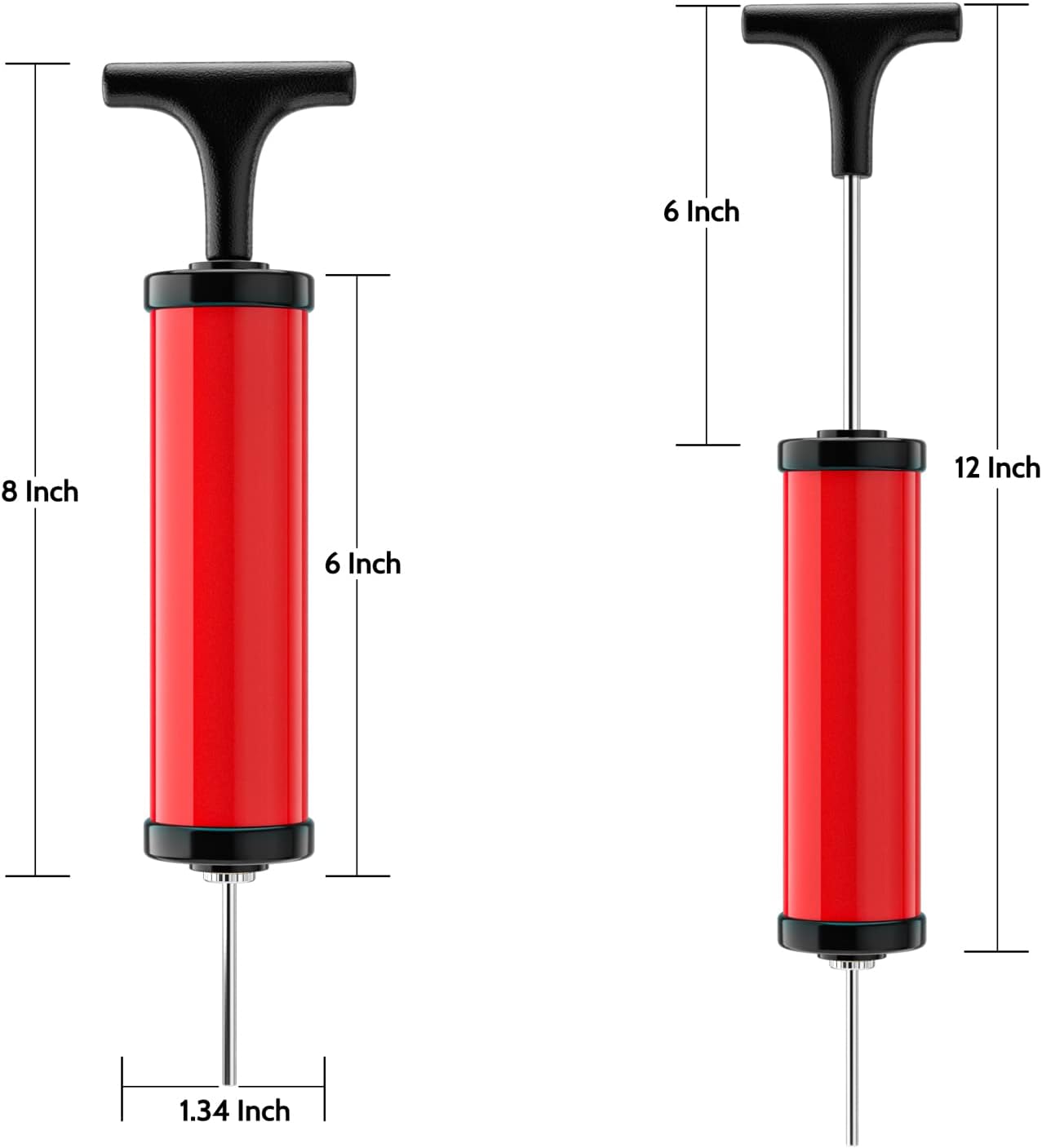 Ball Pump, Sports Ball Pump with 5 Needles, Nozzle, Extension Hose, Push & Pull Inflator System, Perfect for Volleyball, Basketball, Football, Soccer, Water Polo, Swim Inflatables -RED