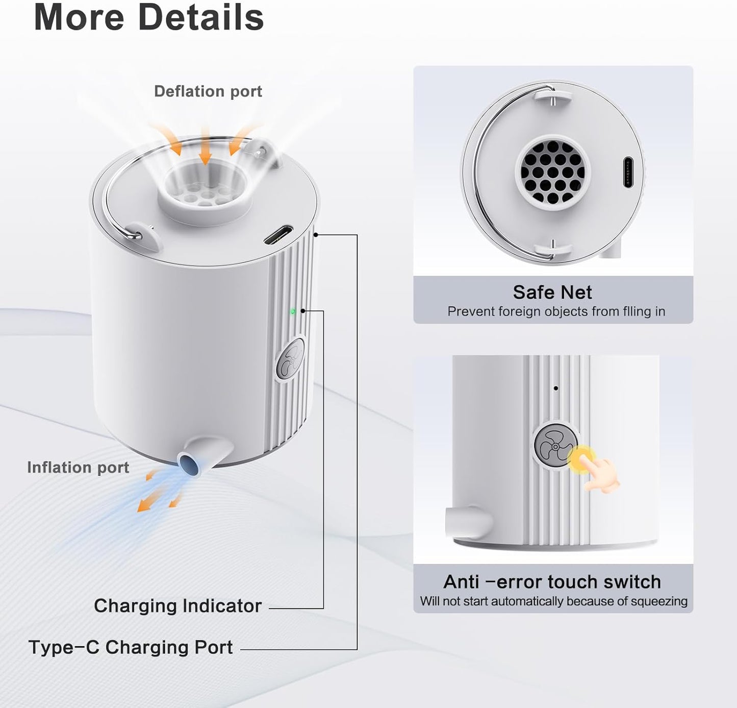 Mini Air Pump for Inflatables Portable Air Mattress Pump with 1600mAh Battery USB Rechargeable to Inflate Deflate for Air Bed, Pool Floats, Vacuum Storage Bags, Swimming Ring, Camping Gear