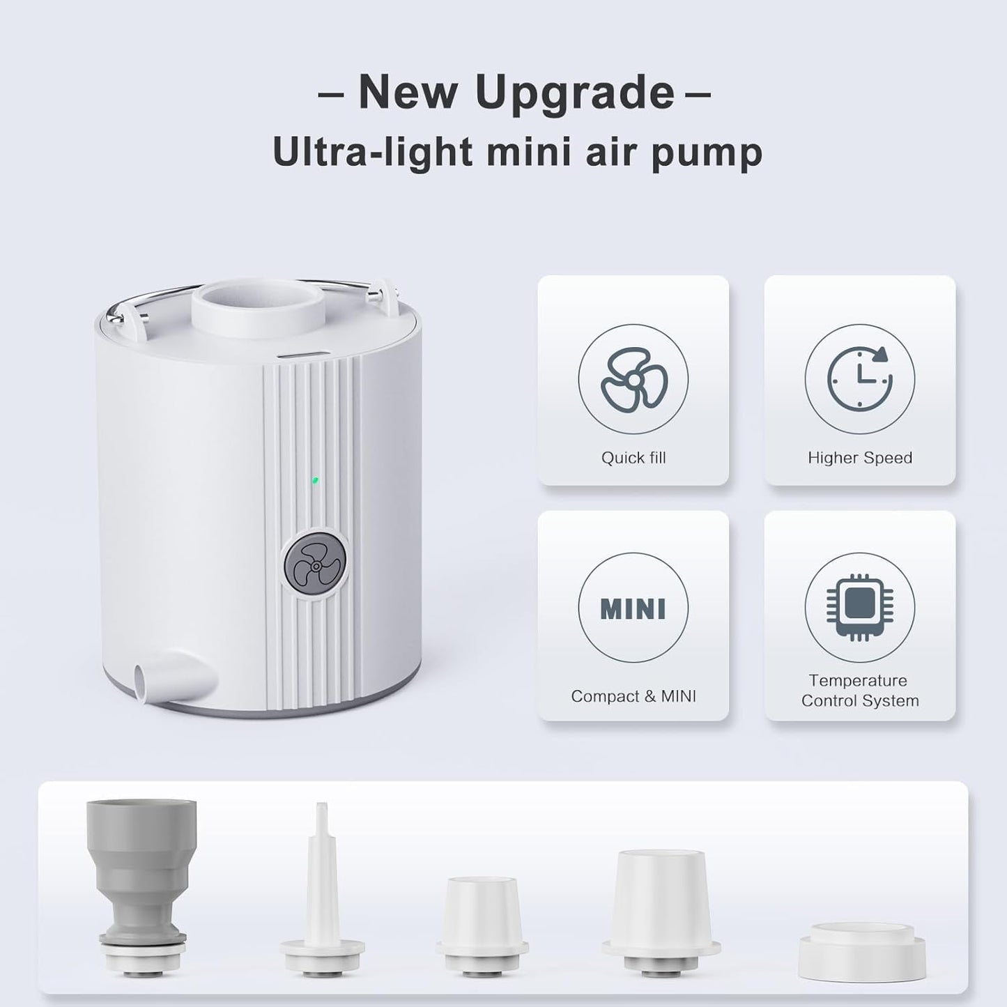 Mini Air Pump for Inflatables Portable Air Mattress Pump with 1600mAh Battery USB Rechargeable to Inflate Deflate for Air Bed, Pool Floats, Vacuum Storage Bags, Swimming Ring, Camping Gear