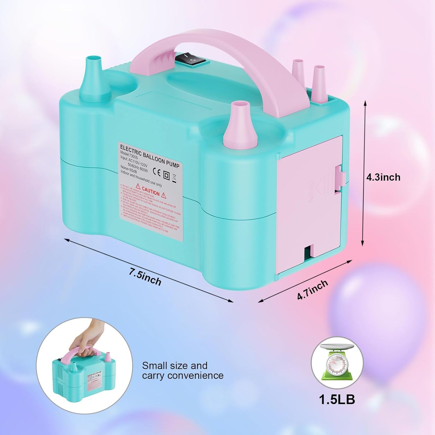Electric Balloon Pump, Portable Dual Nozzle Electric Balloon Air Inflator for Party Decoration, 110V 600W Balloon Blower Pump Inflation-Blue