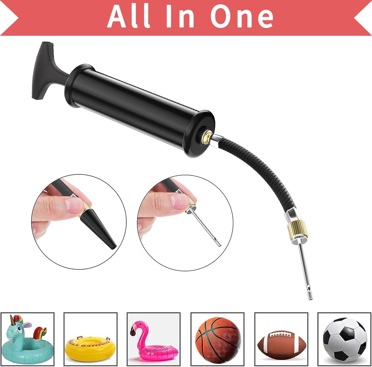 Ball Pump,Sports Ball Pump with 5 Needles, Nozzle,Extension Hose,Carry Bag,Push & Pull Inflator System,Perfect for Volleyball,Basketball,Football,Soccer,Swim Inflatables,Water Polo-black