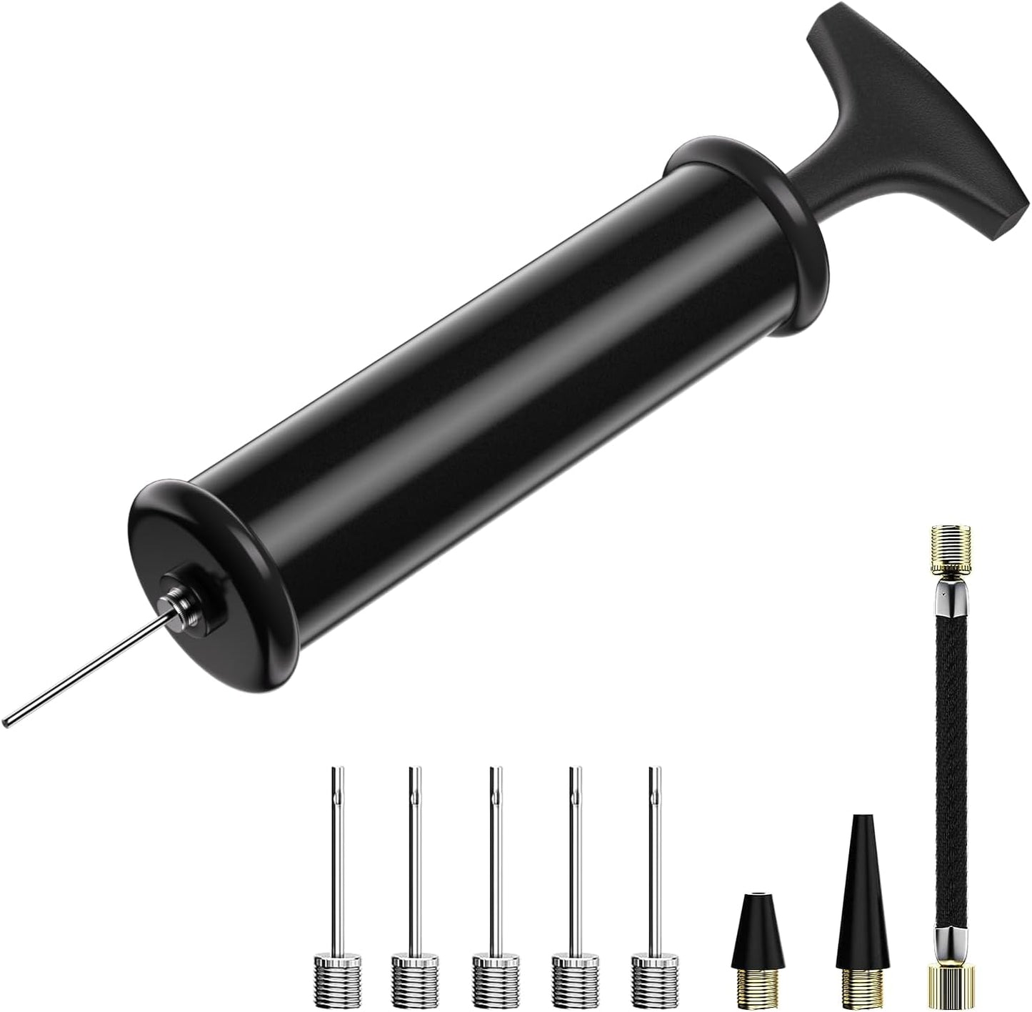 Ball Pump,Sports Ball Pump with 5 Needles, Nozzle,Extension Hose,Carry Bag,Push & Pull Inflator System,Perfect for Volleyball,Basketball,Football,Soccer,Swim Inflatables,Water Polo-black