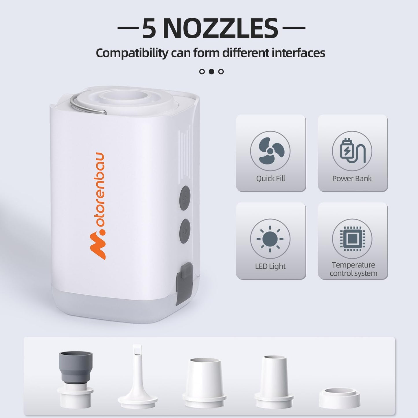 Portable Air Pump for Inflatables, Electric Air Pump with 3600mAh 4.5KPa, Mini Air Pump with Camping Light for Pool Floats, Vacuum Storage Bags, Swimming Ring