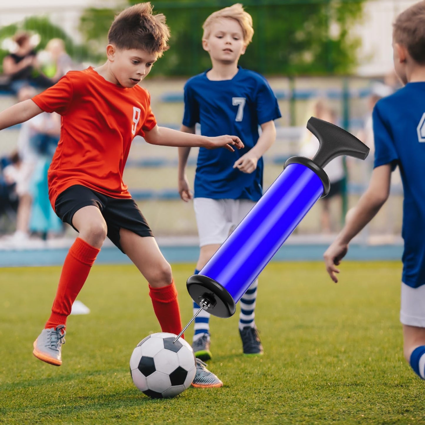 Ball Pump,Sports Ball Pump with 5 Needles, Nozzle,Extension Hose,Carry Bag,Push & Pull Inflator System,Perfect for Volleyball,Basketball,Football,Soccer,Swim Inflatables,Water Polo -Blue
