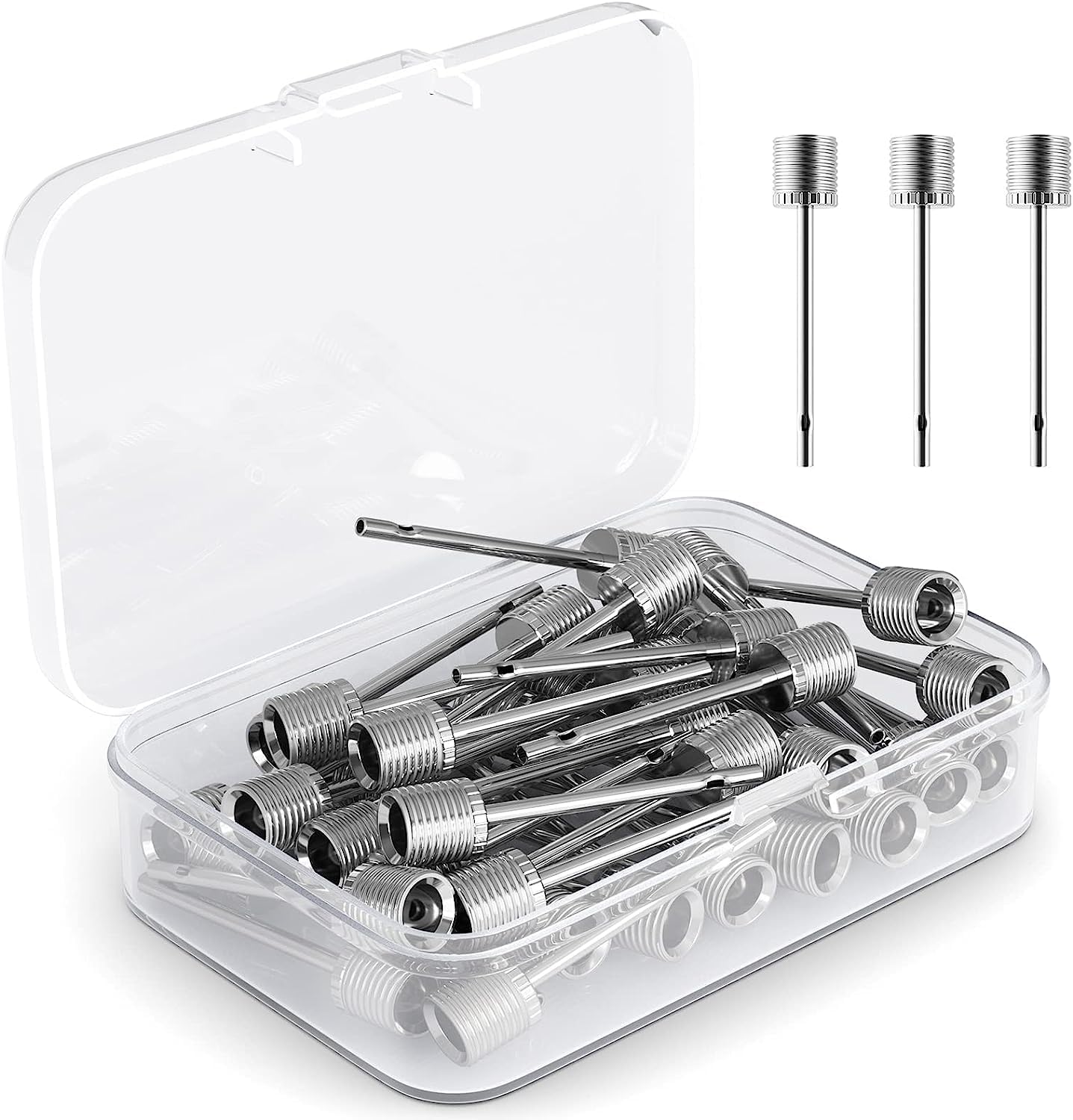 Air Pump Needle 35pcs, Ball Inflation for Basketball, Soccer, Volleyball, Football or Rugby Balls Replacement Pin Inflating with Storage Box Silver