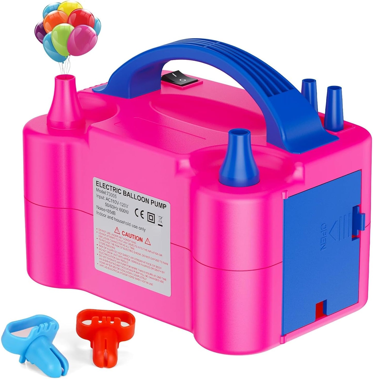 Electric Balloon Pump, Portable Dual Nozzle Electric Balloon Air Inflator for Party Decoration, 110V 600W Balloon Blower Pump Inflation-Rose Red
