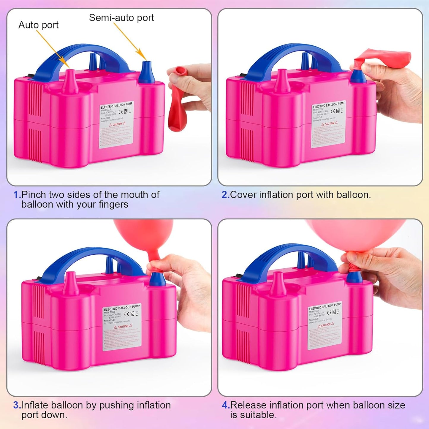 Electric Balloon Pump, Portable Dual Nozzle Electric Balloon Air Inflator for Party Decoration, 110V 600W Balloon Blower Pump Inflation-Rose Red