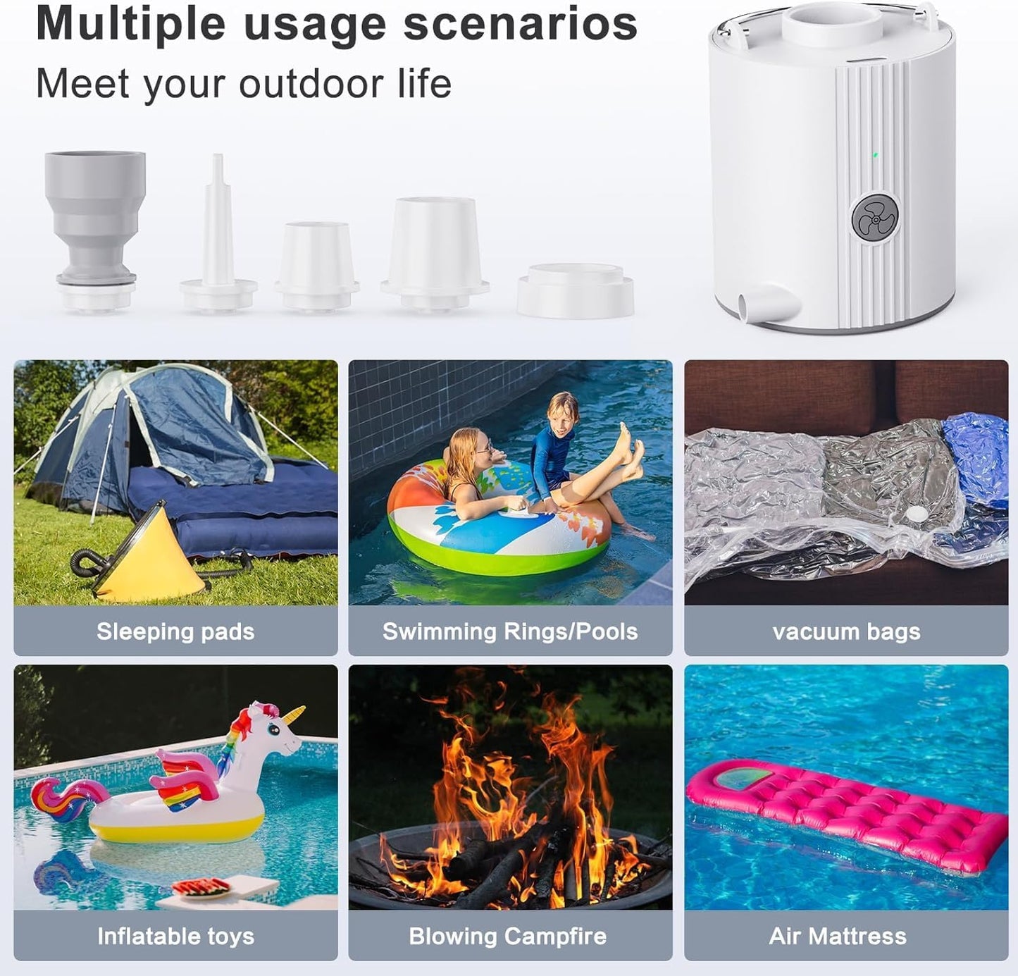 Mini Air Pump for Inflatables Portable Air Mattress Pump with 1600mAh Battery USB Rechargeable to Inflate Deflate for Air Bed, Pool Floats, Vacuum Storage Bags, Swimming Ring, Camping Gear