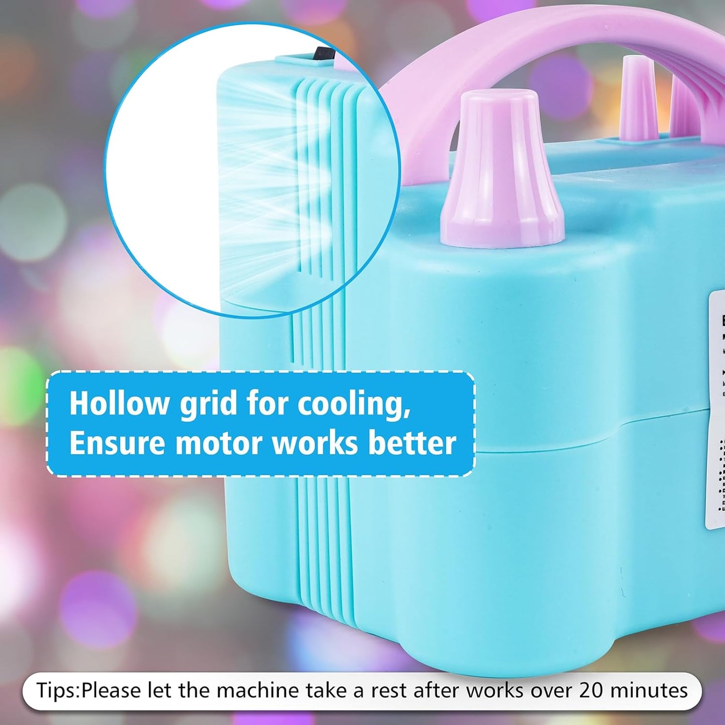 Electric Balloon Pump, Portable Dual Nozzle Electric Balloon Air Inflator for Party Decoration, 110V 600W Balloon Blower Pump Inflation-Blue