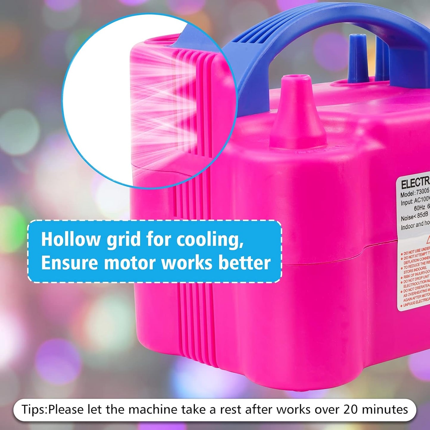 Electric Balloon Pump, Portable Dual Nozzle Electric Balloon Air Inflator for Party Decoration, 110V 600W Balloon Blower Pump Inflation-Rose Red