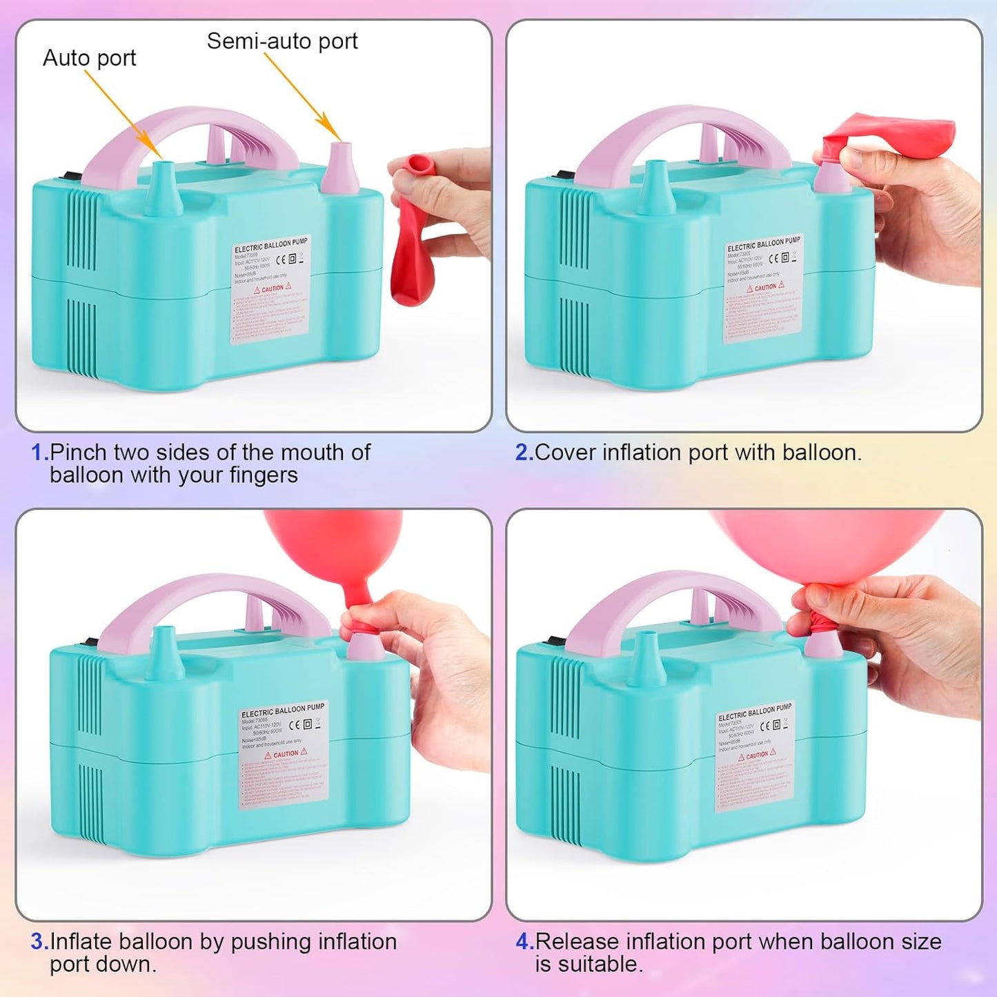 Electric Balloon Pump, Portable Dual Nozzle Electric Balloon Air Inflator for Party Decoration, 110V 600W Balloon Blower Pump Inflation-Blue