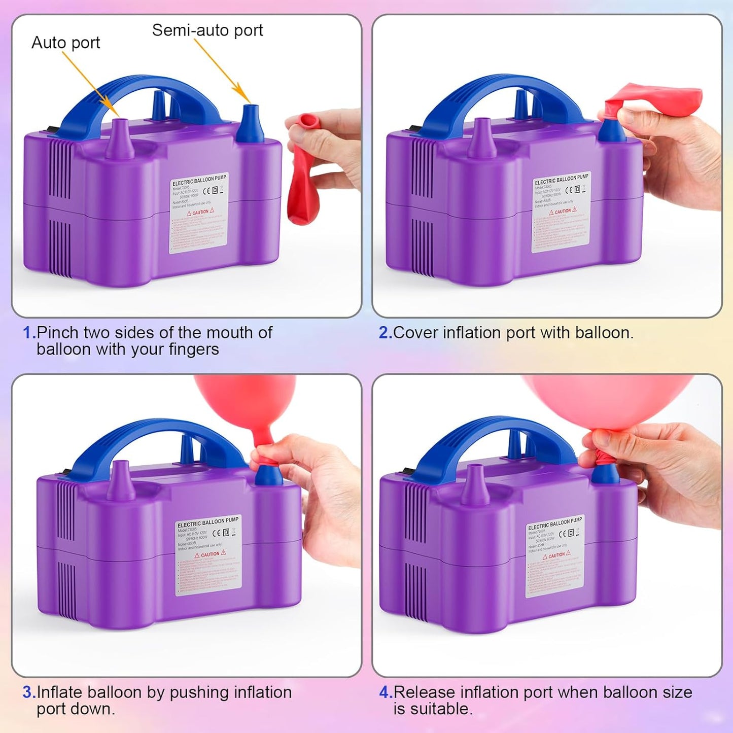 Electric Air Balloon Pump, Portable Dual Nozzle Electric Balloon Inflator for Party Decoration, 110V 600W Balloon Blower Pump Inflation -purple