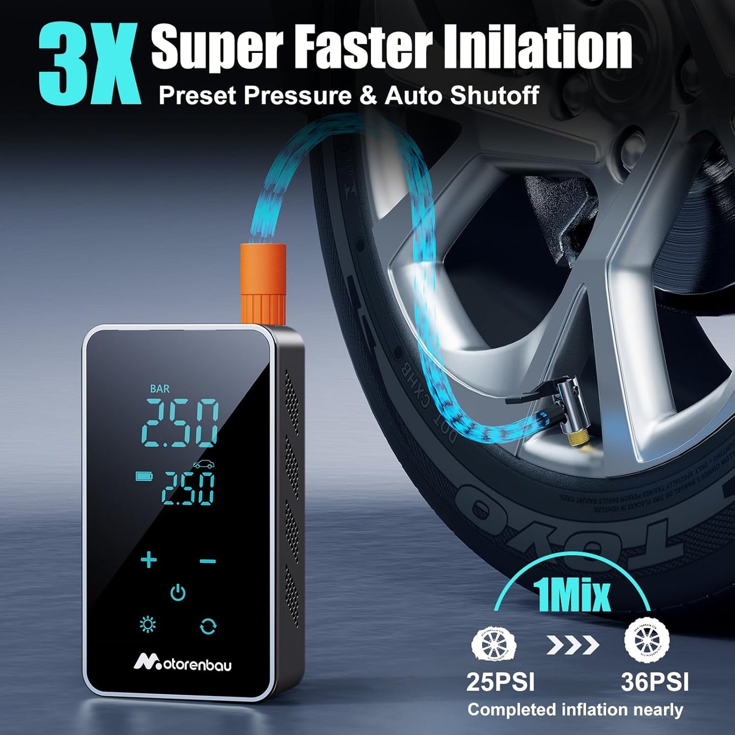 Tire Inflator Portable Air Compressor 150PSI Bike Pump,Electric Car Tire Pump,Portable Tire Inflator-Air Pump for Car Tire,SUV,Motorcycle,Bike,Ballwith Gauge,Touch Screen
