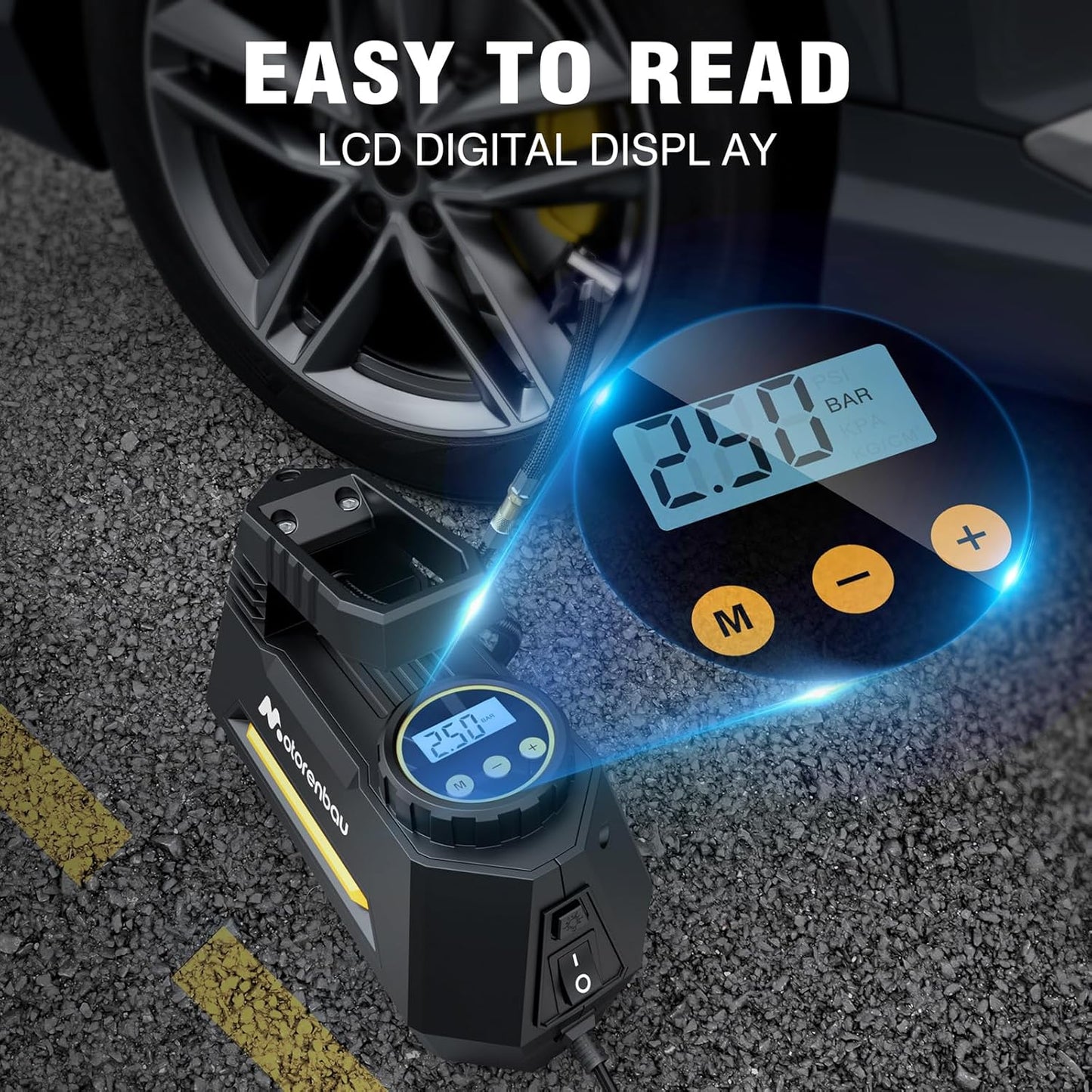 Tire Inflator Portable Air Compressor,150PSI Tire Air Pump for Car Tires,12V DC Auto Tire Pump with LED Emergency Light,Digital Pressure Gauge for Car, SUV, bicycles, basketballs,swim ring