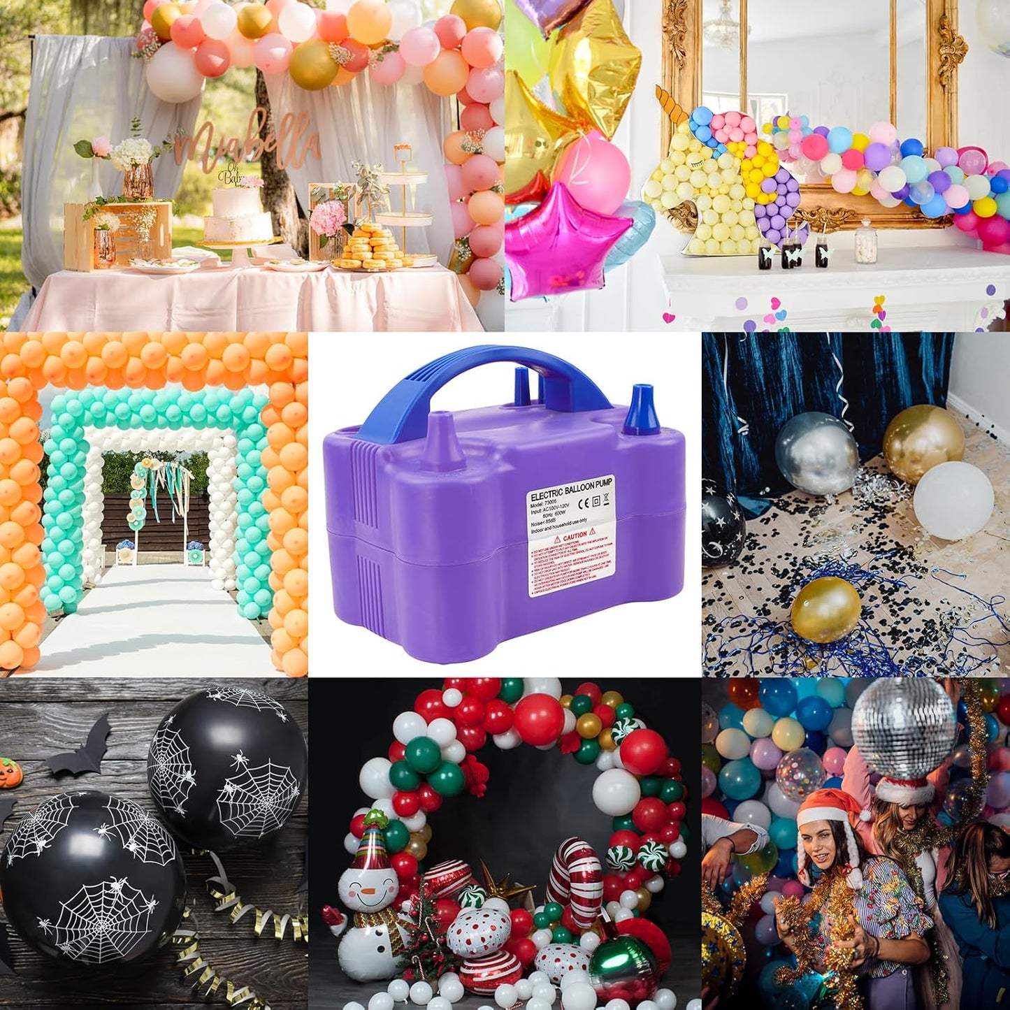 Electric Air Balloon Pump, Portable Dual Nozzle Electric Balloon Inflator for Party Decoration, 110V 600W Balloon Blower Pump Inflation -purple