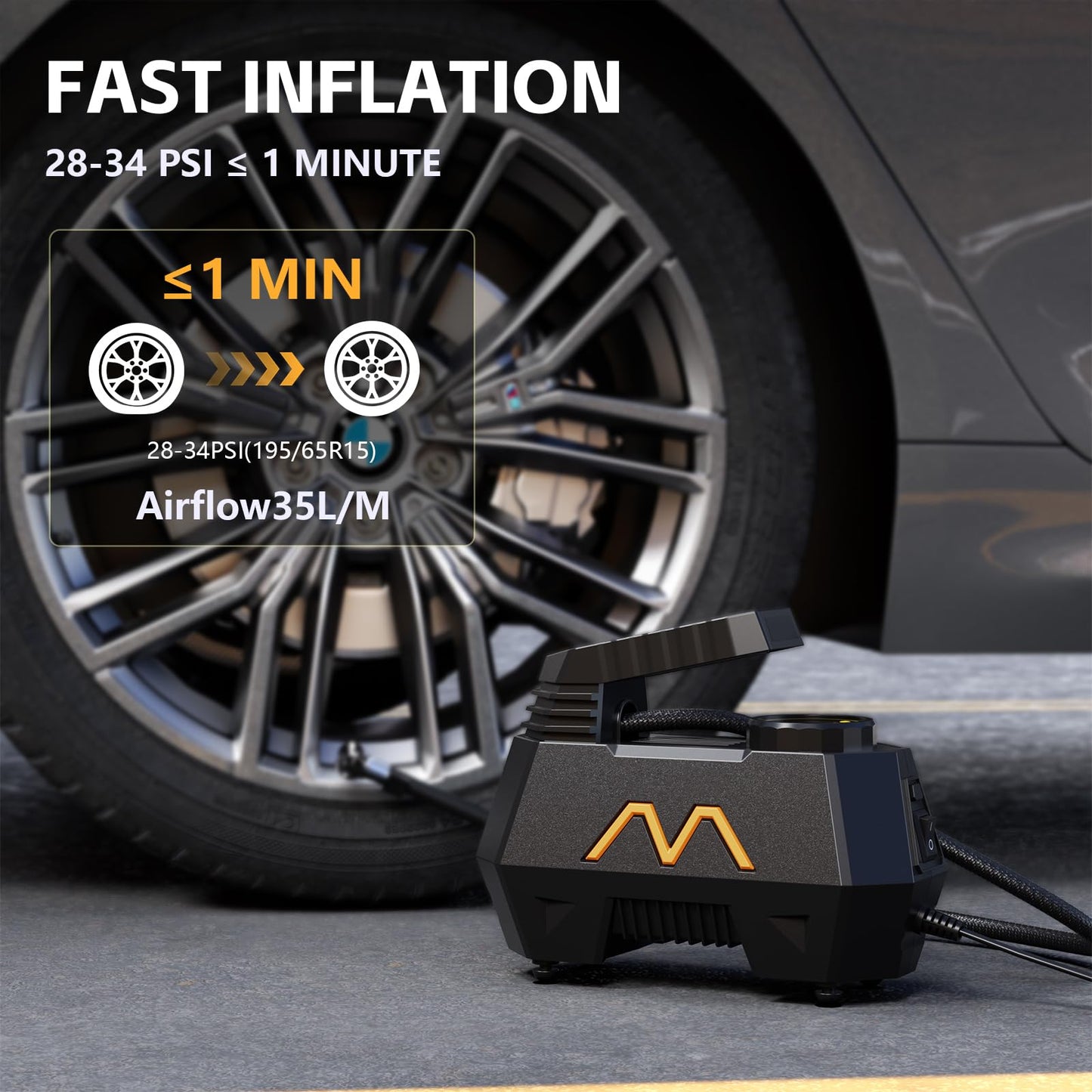 Tire Inflator Portable Air Compressor, DC 12V Air Pump for Car Tires with Digital Pressure Gauge and Emergency LED Light - Car Accessories, Portable Auto Pump for Motorcycles, Bicycle, Ball, Balloon
