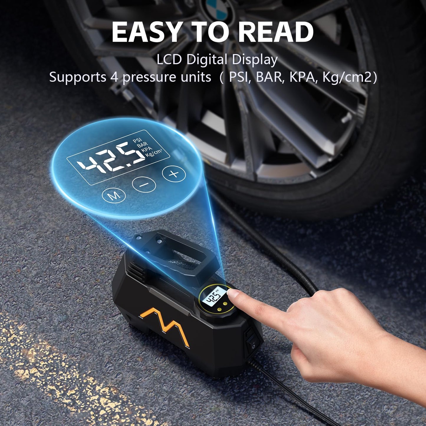 Tire Inflator Portable Air Compressor, DC 12V Air Pump for Car Tires with Digital Pressure Gauge and Emergency LED Light - Car Accessories, Portable Auto Pump for Motorcycles, Bicycle, Ball, Balloon