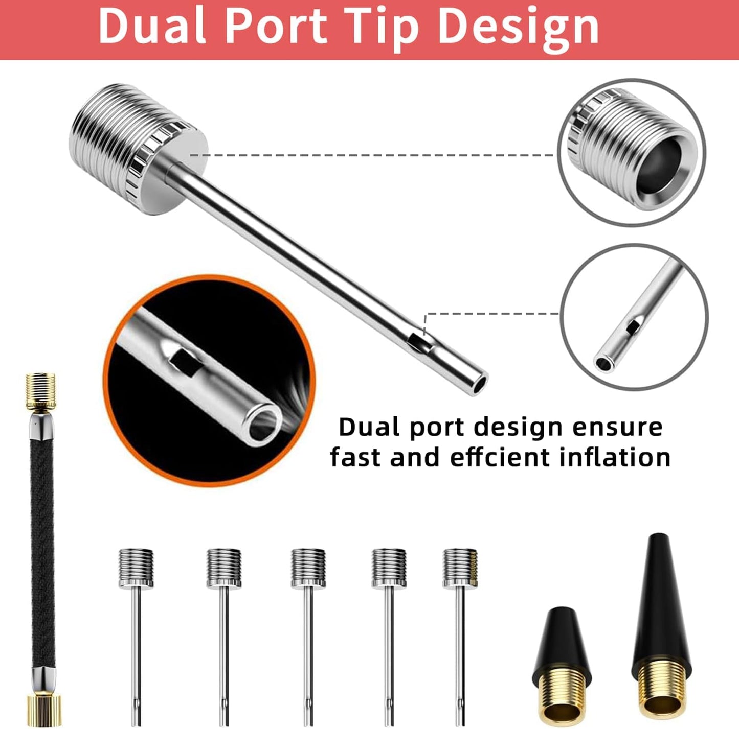 Ball Pump,Sports Ball Pump with 5 Needles, Nozzle,Extension Hose,Carry Bag,Push & Pull Inflator System,Perfect for Volleyball,Basketball,Football,Soccer,Swim Inflatables,Water Polo-black