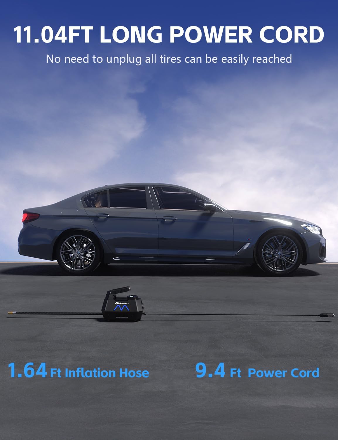 Tire Inflator Portable Air Compressor, 150PSI Tire Air Pump for Car Tires, Car Accessories, Auto Pump 12V DC with Digital Pressure Gauge and LED Light for Motorcycle, Bicycle, Ball-Blue