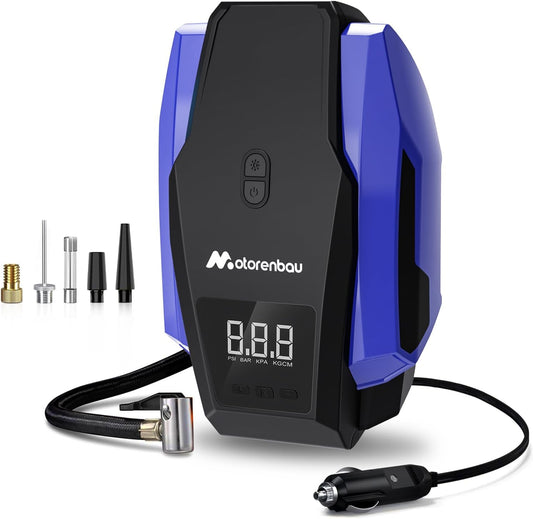 Portable Tire Inflator Air Compressor, Air Pump for Car Tires, 12V DC Auto Tire Pump, with LED Light Car Accessories Air Pressure Display for Cars, SUV,Basketballs,Bicycles,Balls(Blue)