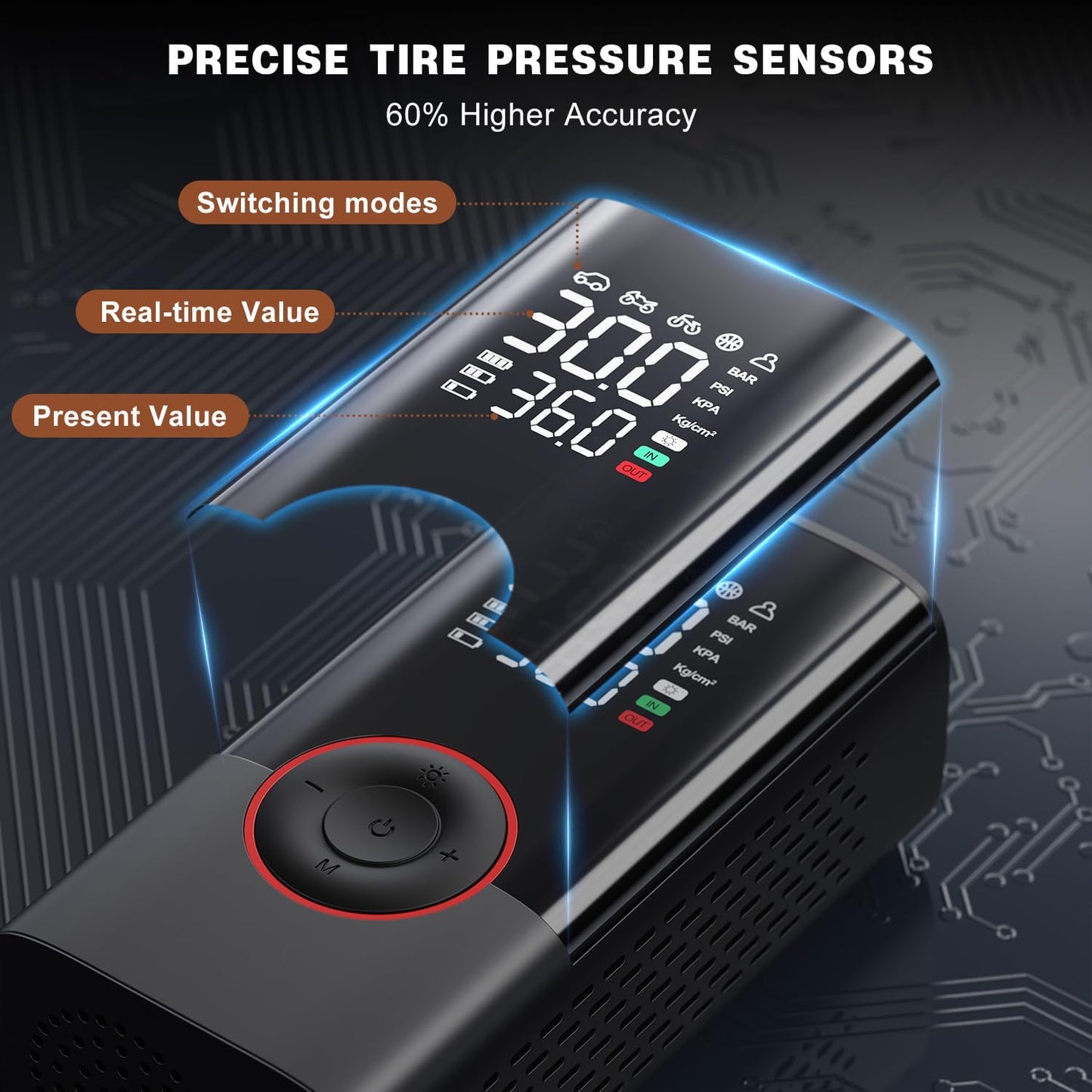 Tire Inflator Portable Air Compressor - Portable Cordless Mini Air Pump with Digital Pressure Gauge, 150PSI 3X Fast Inflation and Auto Shutoff Function Tires Pump for Cars