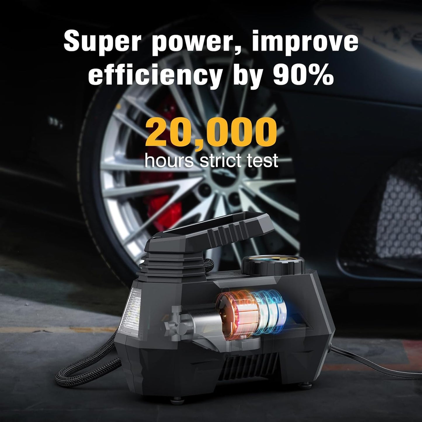 Tire Inflator Portable Air Compressor,150PSI Tire Air Pump for Car Tires,12V DC Auto Tire Pump with LED Emergency Light,Digital Pressure Gauge for Car, SUV, bicycles, basketballs,swim ring