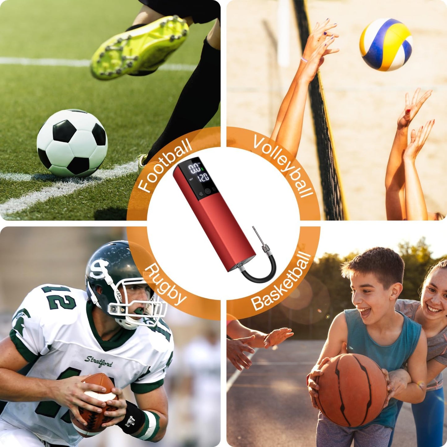 Electric Ball Pump,Smart Air Pump Portable Fast Inflation Accurate Pressure Gauge and Digital LCD Display for All Sport Balls Basketball Football Soccer Volleyball (2Pin & 2Nozzle & 1Spout)