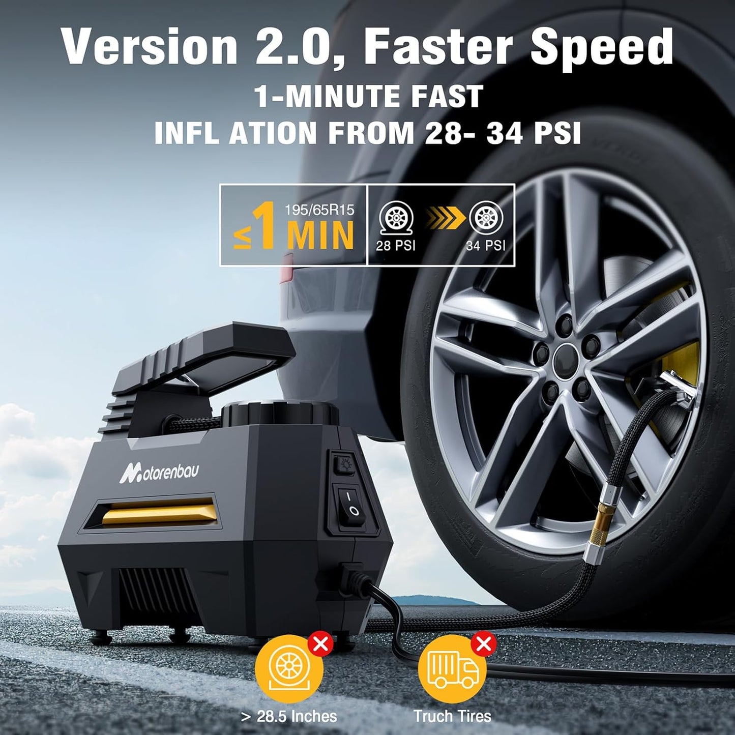 Tire Inflator Portable Air Compressor,150PSI Tire Air Pump for Car Tires,12V DC Auto Tire Pump with LED Emergency Light,Digital Pressure Gauge for Car, SUV, bicycles, basketballs,swim ring