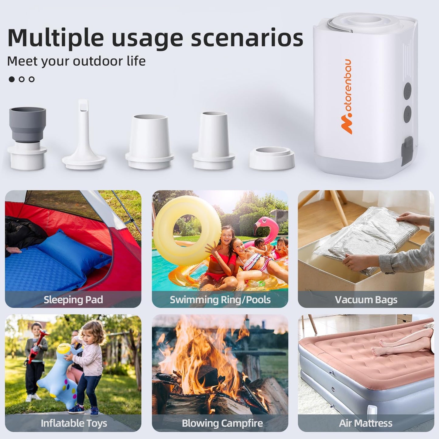 Portable Air Pump for Inflatables, Electric Air Pump with 3600mAh 4.5KPa, Mini Air Pump with Camping Light for Pool Floats, Vacuum Storage Bags, Swimming Ring