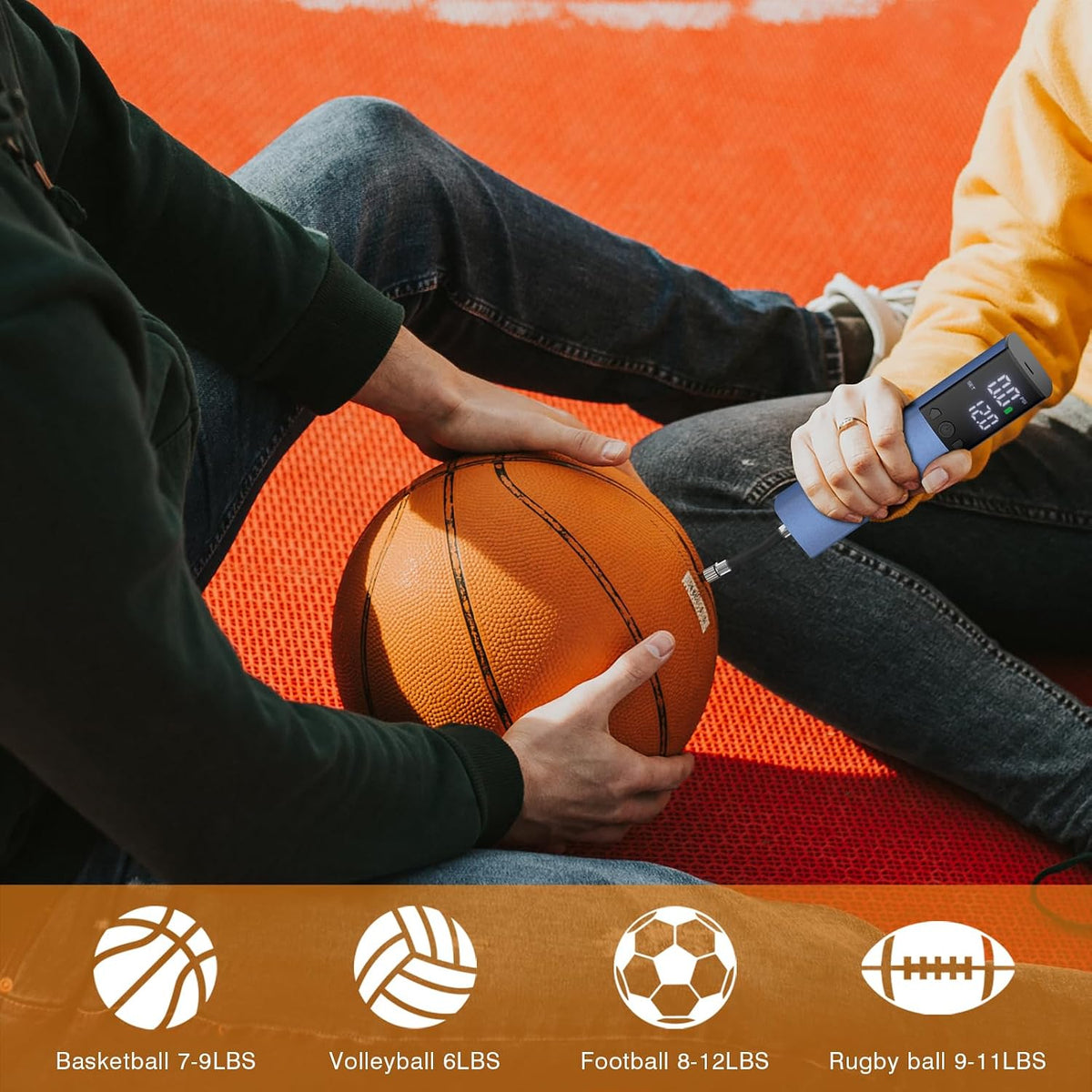Electric Ball Pump,Smart Air Pump Portable Fast Inflation Accurate Pressure Gauge and Digital LCD Display for All Sport Balls Basketball Football Soccer Volleyball (2Pin & 2Nozzle & 1Spout)