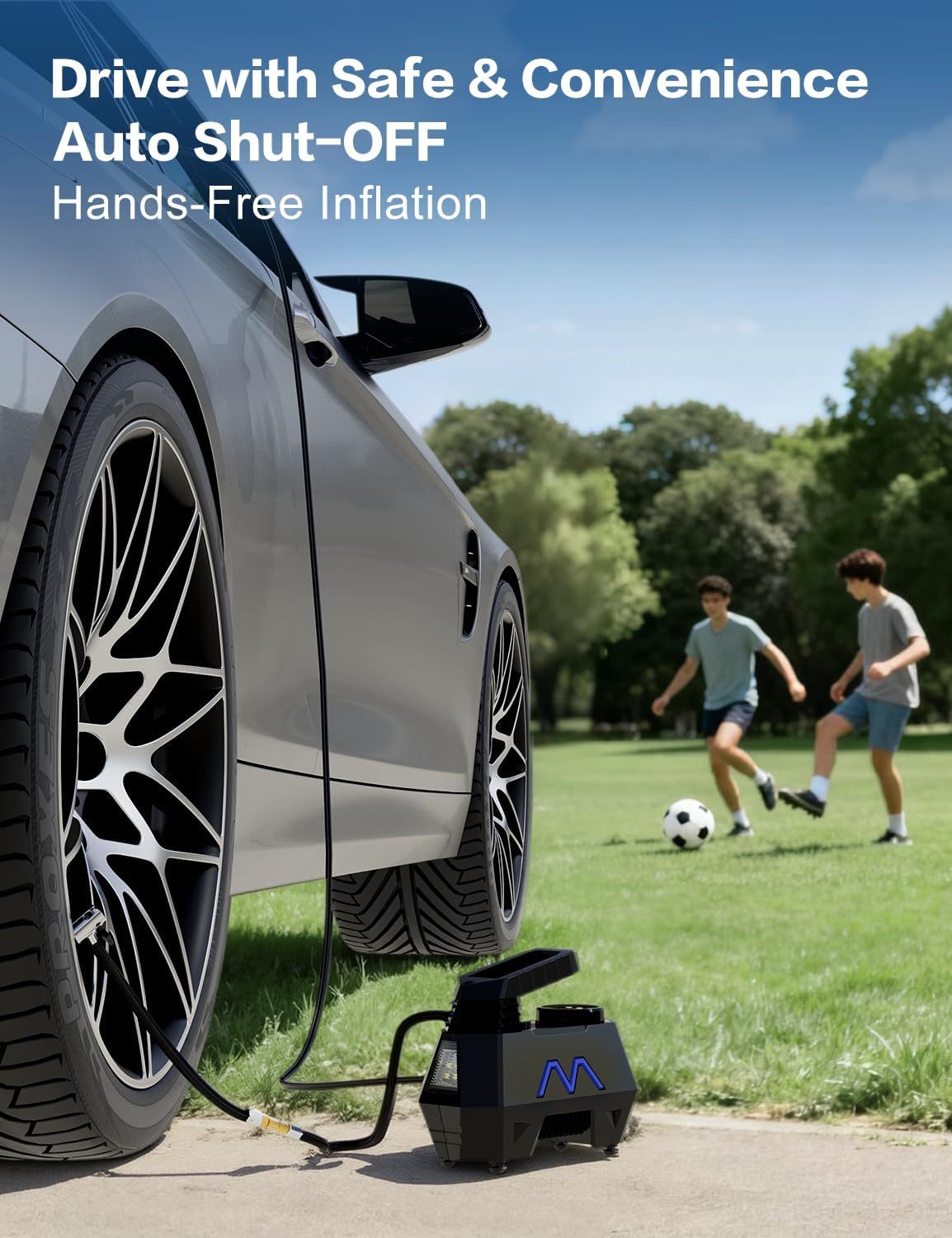 Tire Inflator Portable Air Compressor, 150PSI Tire Air Pump for Car Tires, Car Accessories, Auto Pump 12V DC with Digital Pressure Gauge and LED Light for Motorcycle, Bicycle, Ball-Blue