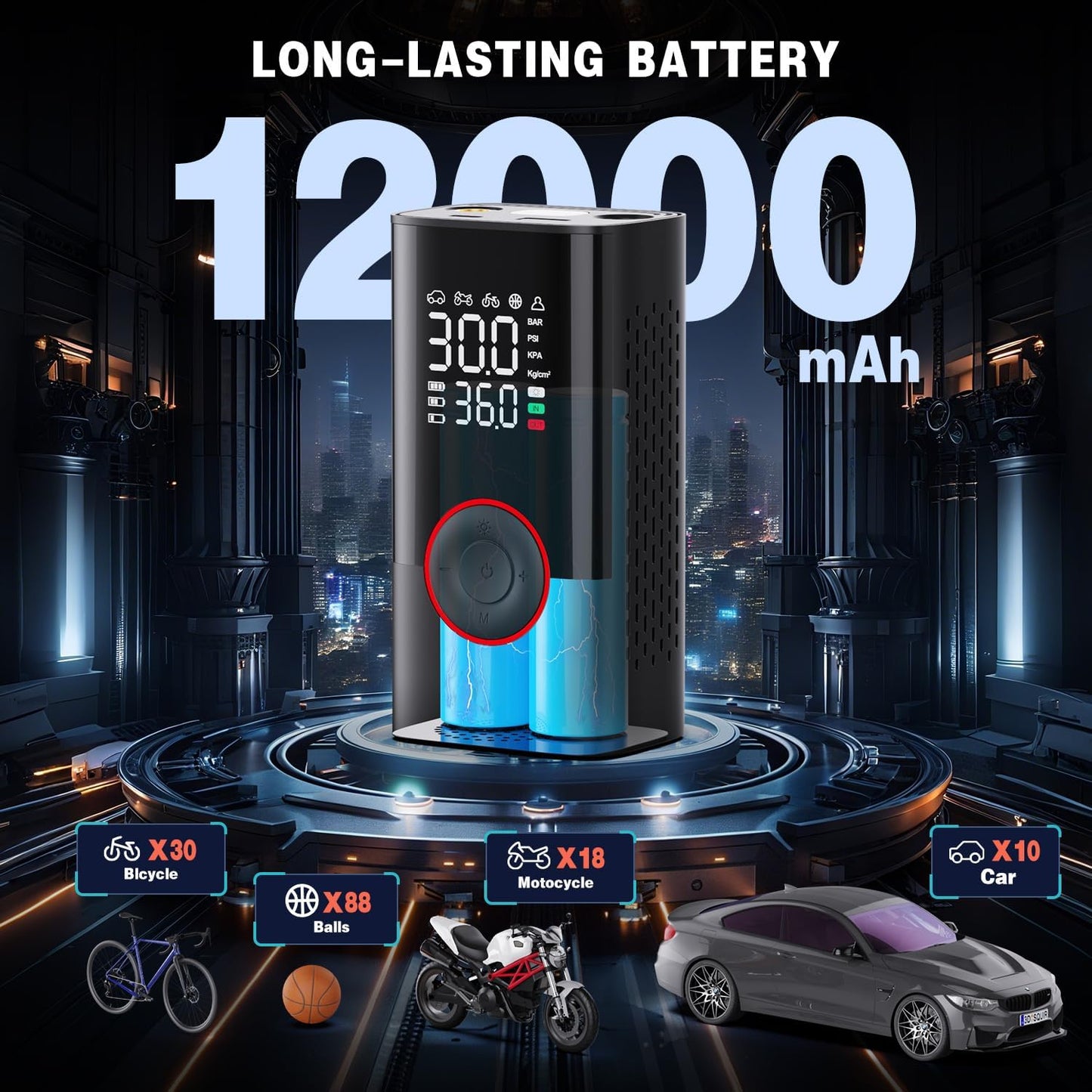 Tire Inflator Portable Air Compressor - Portable Cordless Mini Air Pump with Digital Pressure Gauge, 150PSI 3X Fast Inflation and Auto Shutoff Function Tires Pump for Cars
