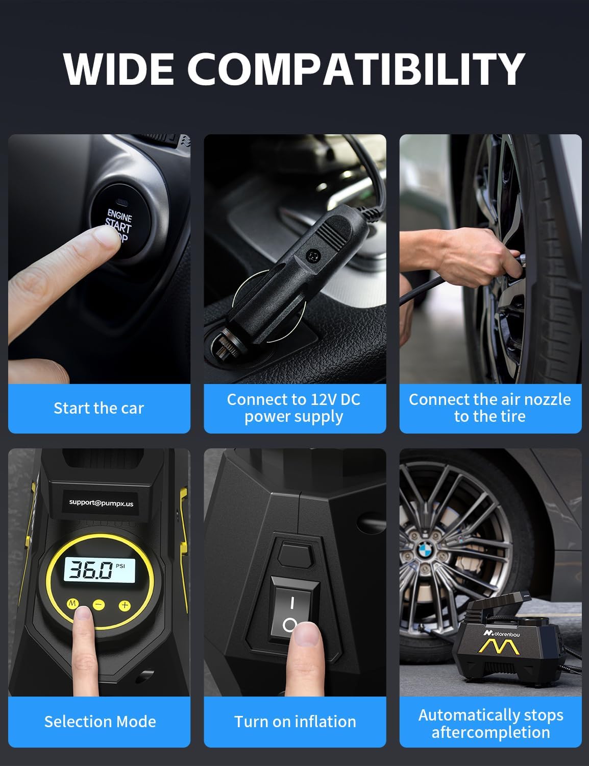 Tire Inflator Portable Air Compressor, 150PSI Tire Air Pump for Car Tires, Car Accessories, Auto Pump 12V DC with Digital Pressure Gauge and LED Light for Motorcycle, Bicycle, Ball-Blue