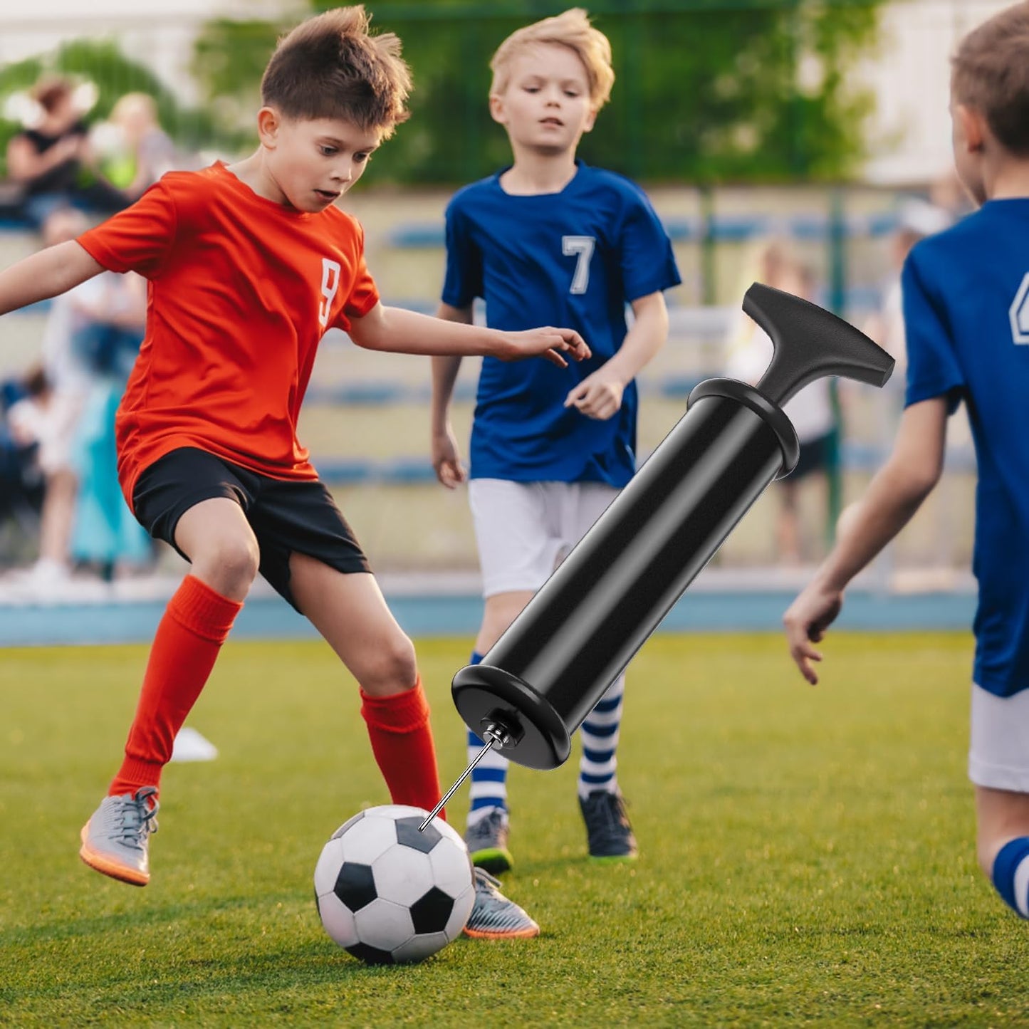 Ball Pump,Sports Ball Pump with 5 Needles, Nozzle,Extension Hose,Carry Bag,Push & Pull Inflator System,Perfect for Volleyball,Basketball,Football,Soccer,Swim Inflatables,Water Polo-black