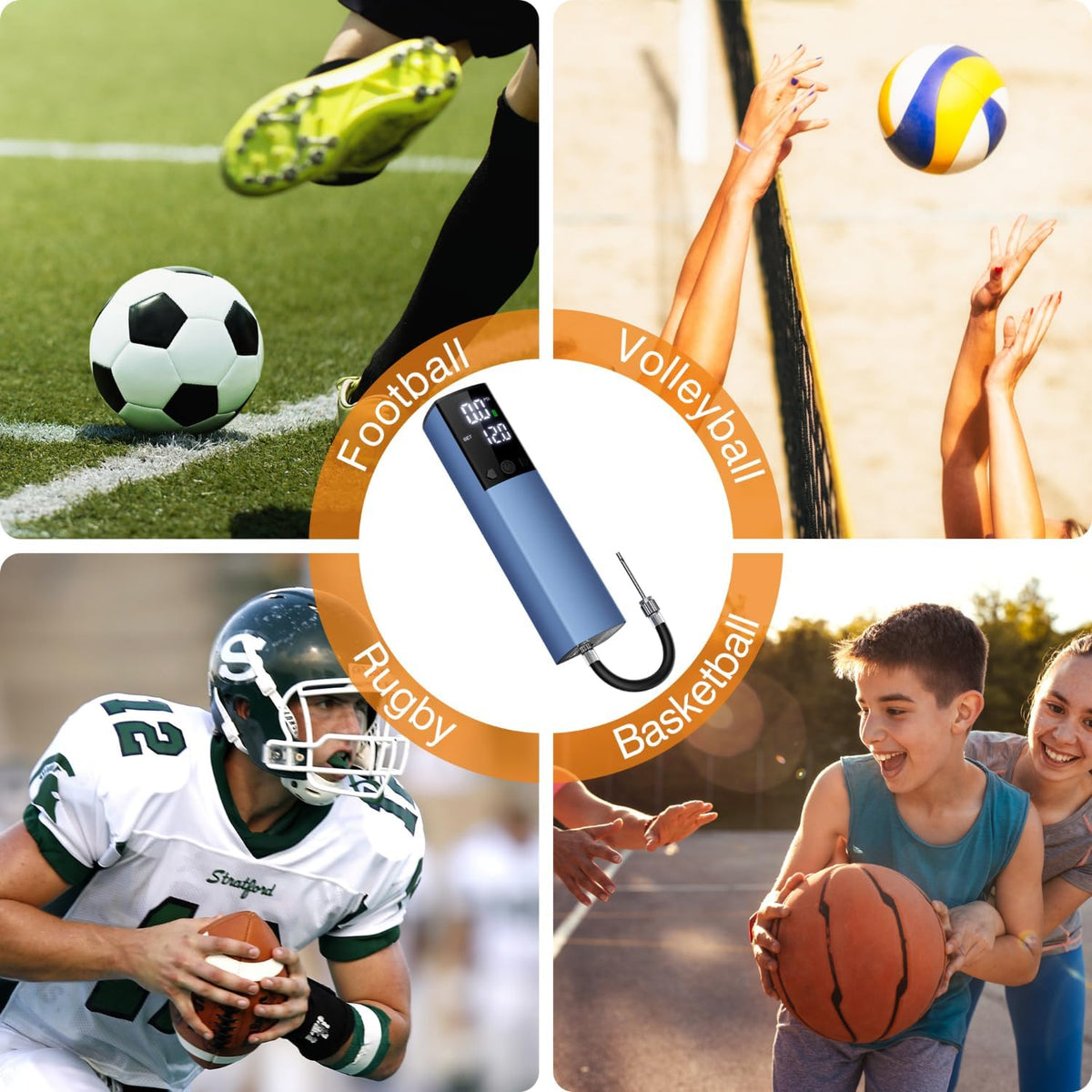 Electric Ball Pump,Smart Air Pump Portable Fast Inflation Accurate Pressure Gauge and Digital LCD Display for All Sport Balls Basketball Football Soccer Volleyball (2Pin & 2Nozzle & 1Spout)