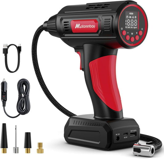 Tire Inflator Air Compressor 6000mAh DC 12V & Type-C Car Tire Pump,145PSI Portable Air Pump,Power Bank,LED Light Digital Pressure Gauge for Cars,SUVs,Motorcycles,Swimming ring,balloon