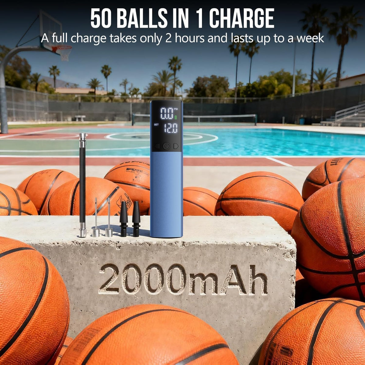 Electric Ball Pump,Smart Air Pump Portable Fast Inflation Accurate Pressure Gauge and Digital LCD Display for All Sport Balls Basketball Football Soccer Volleyball (2Pin & 2Nozzle & 1Spout)