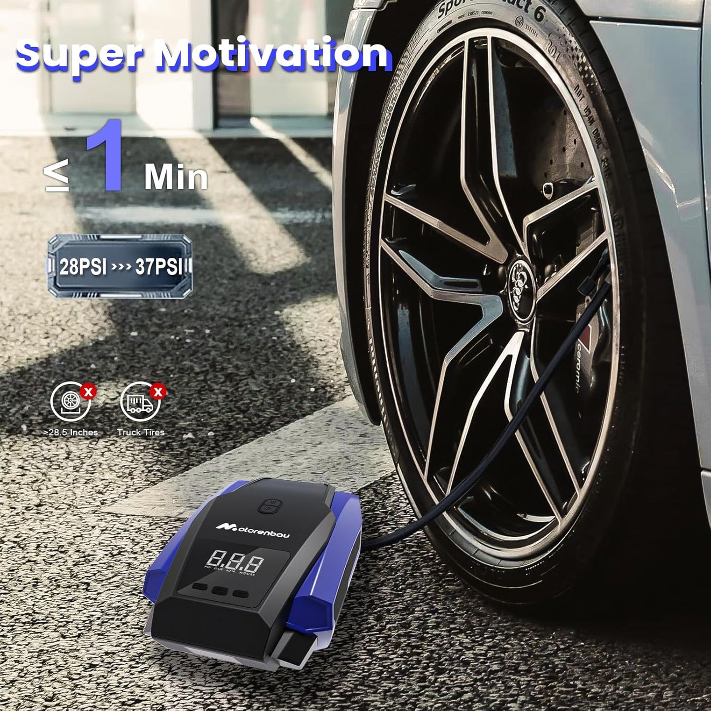 Portable Tire Inflator Air Compressor, Air Pump for Car Tires, 12V DC Auto Tire Pump, with LED Light Car Accessories Air Pressure Display for Cars, SUV,Basketballs,Bicycles,Balls(Blue)