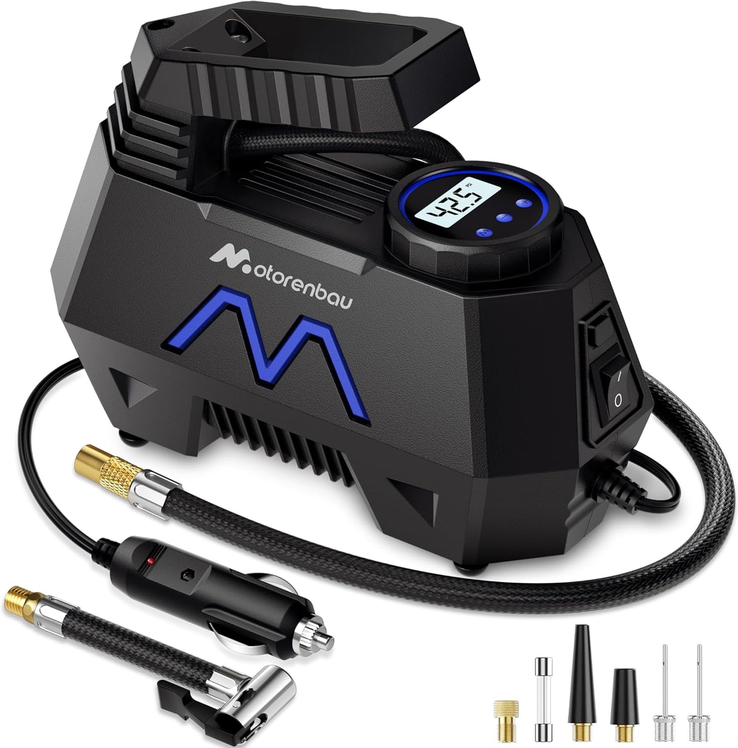 Tire Inflator Portable Air Compressor, 150PSI Tire Air Pump for Car Tires, Car Accessories, Auto Pump 12V DC with Digital Pressure Gauge and LED Light for Motorcycle, Bicycle, Ball-Blue