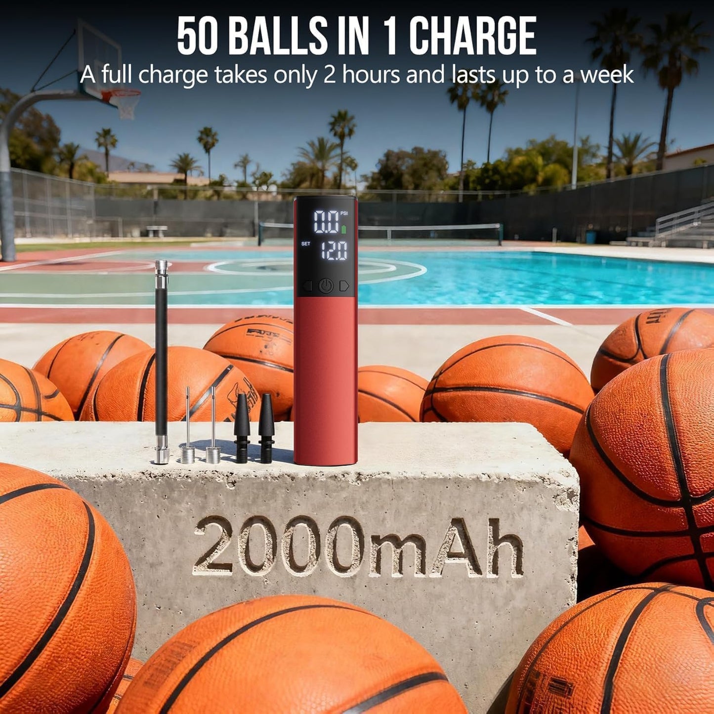 Electric Ball Pump,Smart Air Pump Portable Fast Inflation Accurate Pressure Gauge and Digital LCD Display for All Sport Balls Basketball Football Soccer Volleyball (2Pin & 2Nozzle & 1Spout)