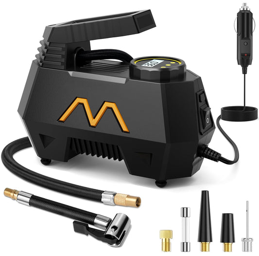 Tire Inflator Portable Air Compressor, DC 12V Air Pump for Car Tires with Digital Pressure Gauge and Emergency LED Light - Car Accessories, Portable Auto Pump for Motorcycles, Bicycle, Ball, Balloon