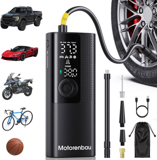 Tire Inflator Portable Air Compressor, 3X Faster Inflation for Car Tires, Bikes, Motorcycles, Balls, Auto Shut-off, Cordless Air Pump with LED & Digital Pressure Gauge